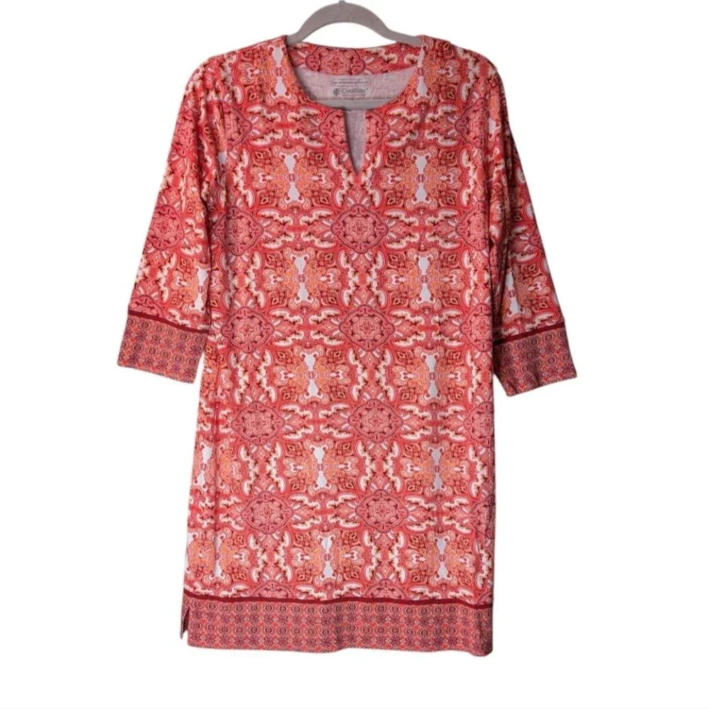 Coolibar Oceanside Tunic Dress UPF 50+ Pink Orange Paisley Size Medium ZnO beach